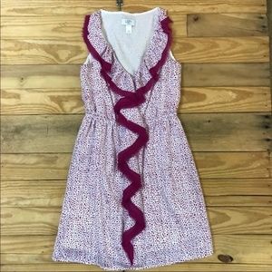 Ann Taylor Loft Ruffle Polka Dot V Neck Dress